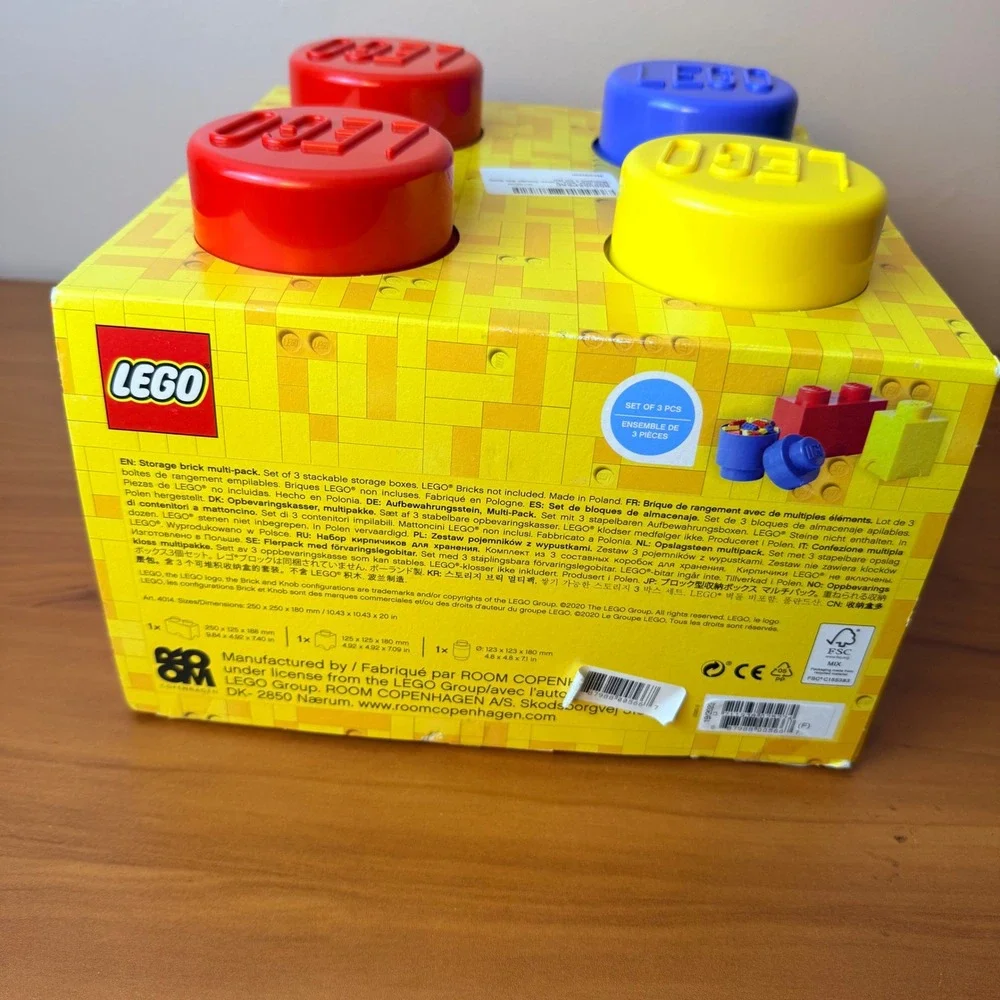 LEGO Storage Brick Multi-Pack S 3 Piece Set Red Blue Yellow Stackable 4014 NEW